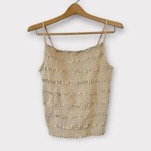 H&M Womens Smocked Top Spaghetti Strap Beige Stretch Square Neck Light Size XL